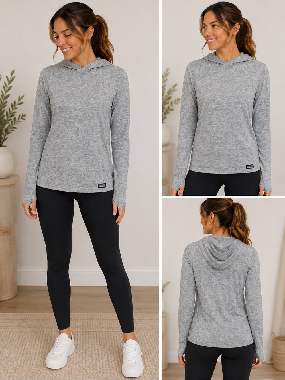 Patagonia Light Gray Hooded Long-Sleeve Women's Top